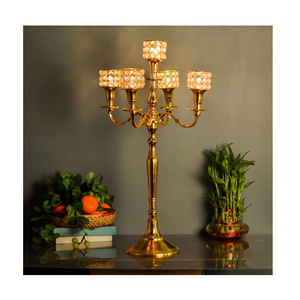 Luxury Gold Crystal Wedding Decorative Five Arms Candelabra led Bulbs