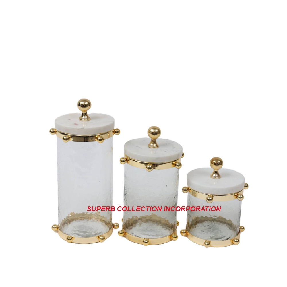 Custom Restaurant Barista Tools Accessories Cereals Canister Sealed Clear Glass and Gold Set For Coffee Beans Storage Tubes