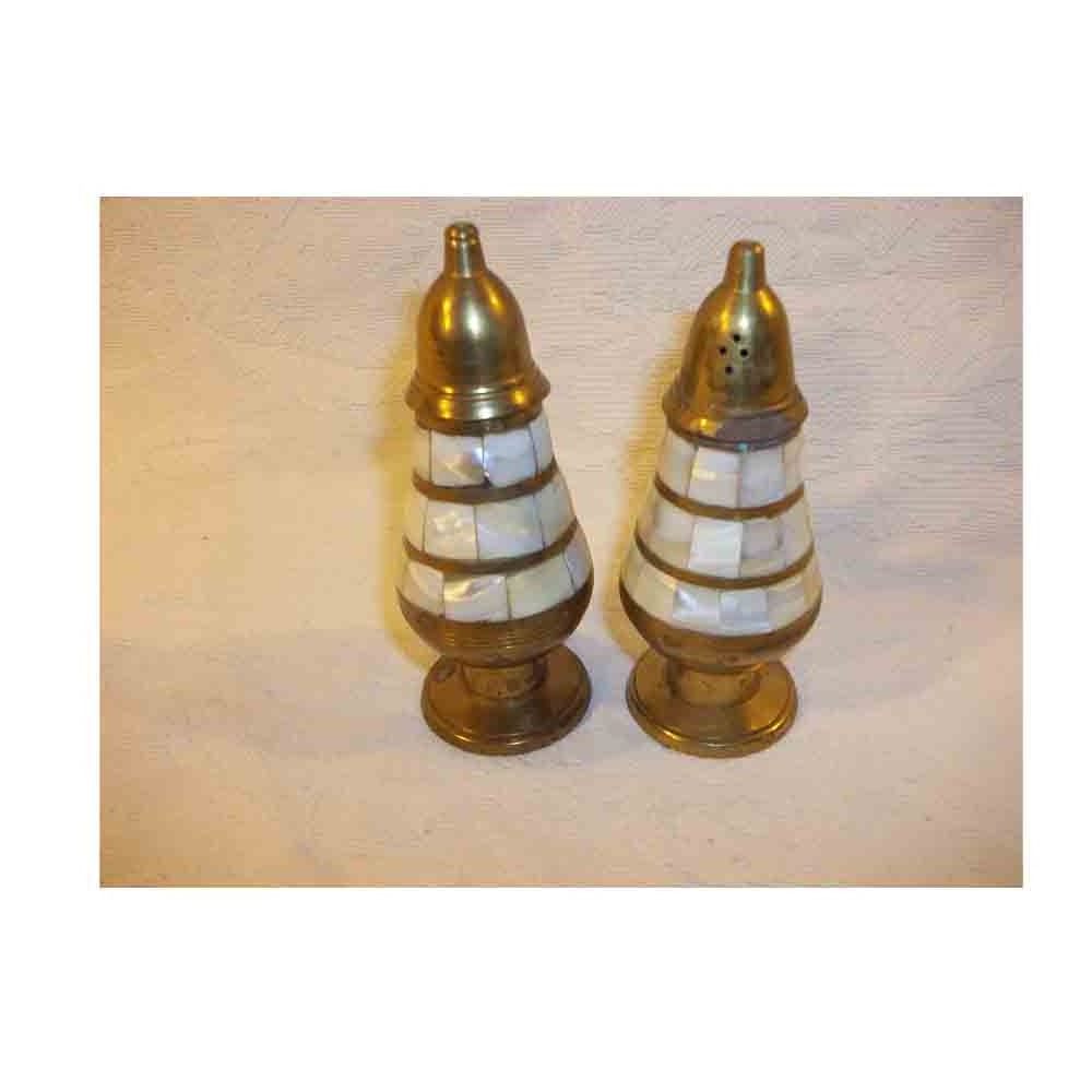 Unique Design Luxury and Five Star Hotels Tabletop Mother Of Pearls Brass Salt and Pepper Shaker Handmade