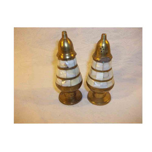 Unique Design Luxury and Five Star Hotels Tabletop Mother Of Pearls Brass Salt and Pepper Shaker Handmade