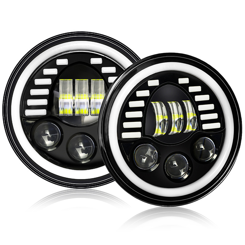 Brightest H4 Automotive Led Bulbs 8000LM 7 inch Round Led Headlight for jeep wrangler Accessories