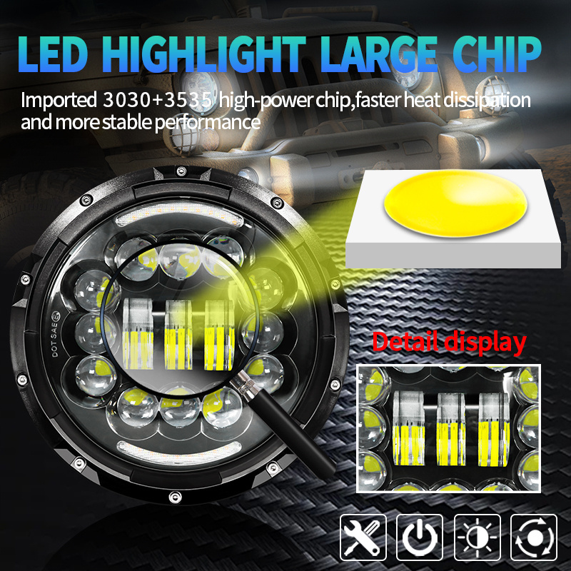 Superbleds Led Worklight Car Lamp 7 Inch Round High Low Bean Headlight 7 inch LED Headlight Offroad Work Light for Truck