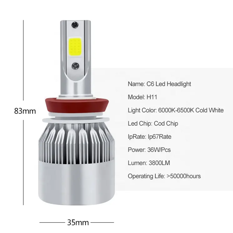 Super Bright Led Auto Headlight Bulb 6000k 8000k Car Light H3 H4 H7 H8 H9 H11 H13 Hb3 C6 Automotive Led Headlight Kits