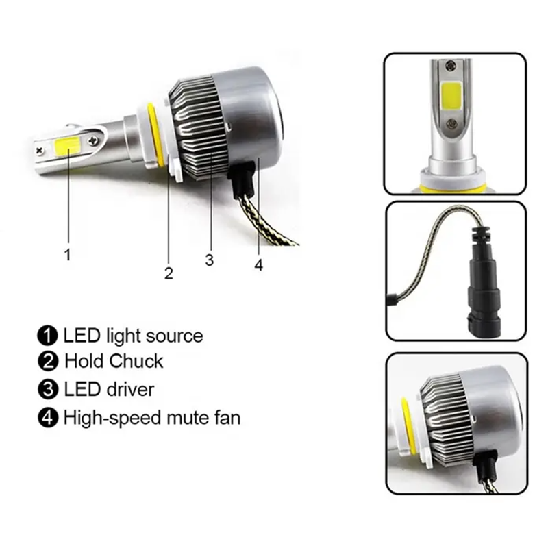 Super Bright Led Auto Headlight Bulb 6000k 8000k Car Light H3 H4 H7 H8 H9 H11 H13 Hb3 C6 Automotive Led Headlight Kits