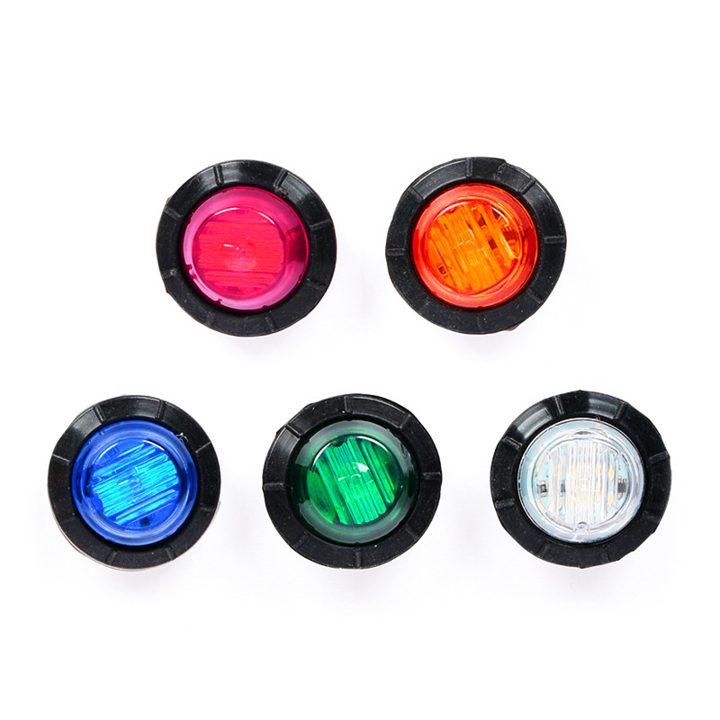 3/4 Inch Amber/White/Green/Red/Blue 3 LED Mini Round Miniature Side Marker Lights with Rubber Universal for Trucks DC 12V 24V