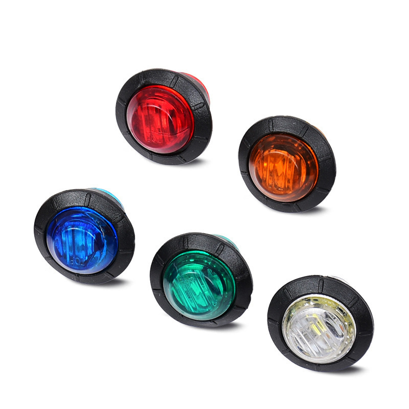 3/4 Inch Amber/White/Green/Red/Blue 3 LED Mini Round Miniature Side Marker Lights with Rubber Universal for Trucks DC 12V 24V