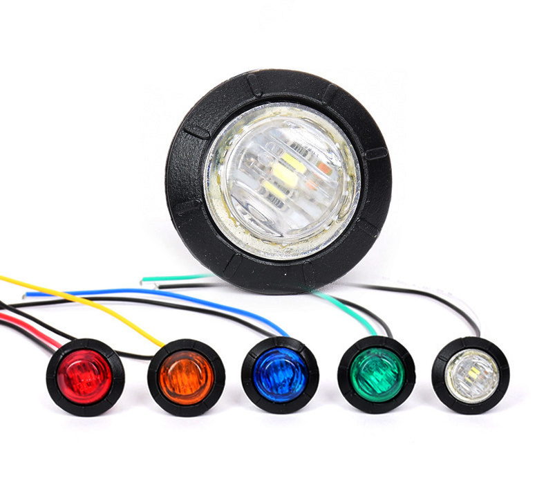 3/4 Inch Amber/White/Green/Red/Blue 3 LED Mini Round Miniature Side Marker Lights with Rubber Universal for Trucks DC 12V 24V