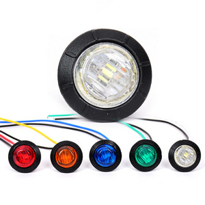 3/4 Inch Amber/White/Green/Red/Blue 3 LED Mini Round Miniature Side Marker Lights with Rubber Universal for Trucks DC 12V 24V