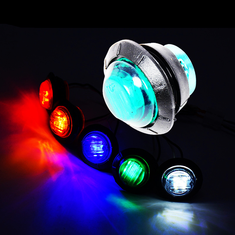 3/4 Inch Amber/White/Green/Red/Blue 3 LED Mini Round Miniature Side Marker Lights with Rubber Universal for Trucks DC 12V 24V