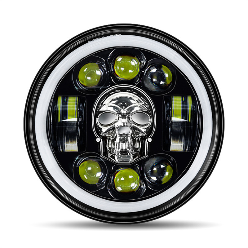 5.75 inch LED Motorcycle Headlights Round With Halo Turn Signal/DRL Headlamp for Harley Davidson Skull RGB Light