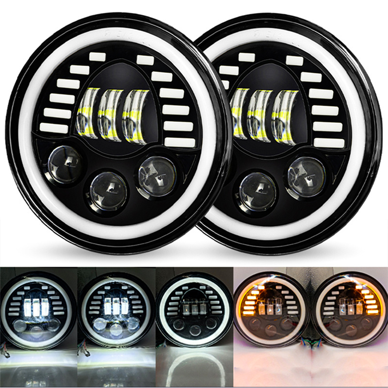 Brightest H4 Automotive Led Bulbs 8000LM 7 inch Round Led Headlight for jeep wrangler Accessories