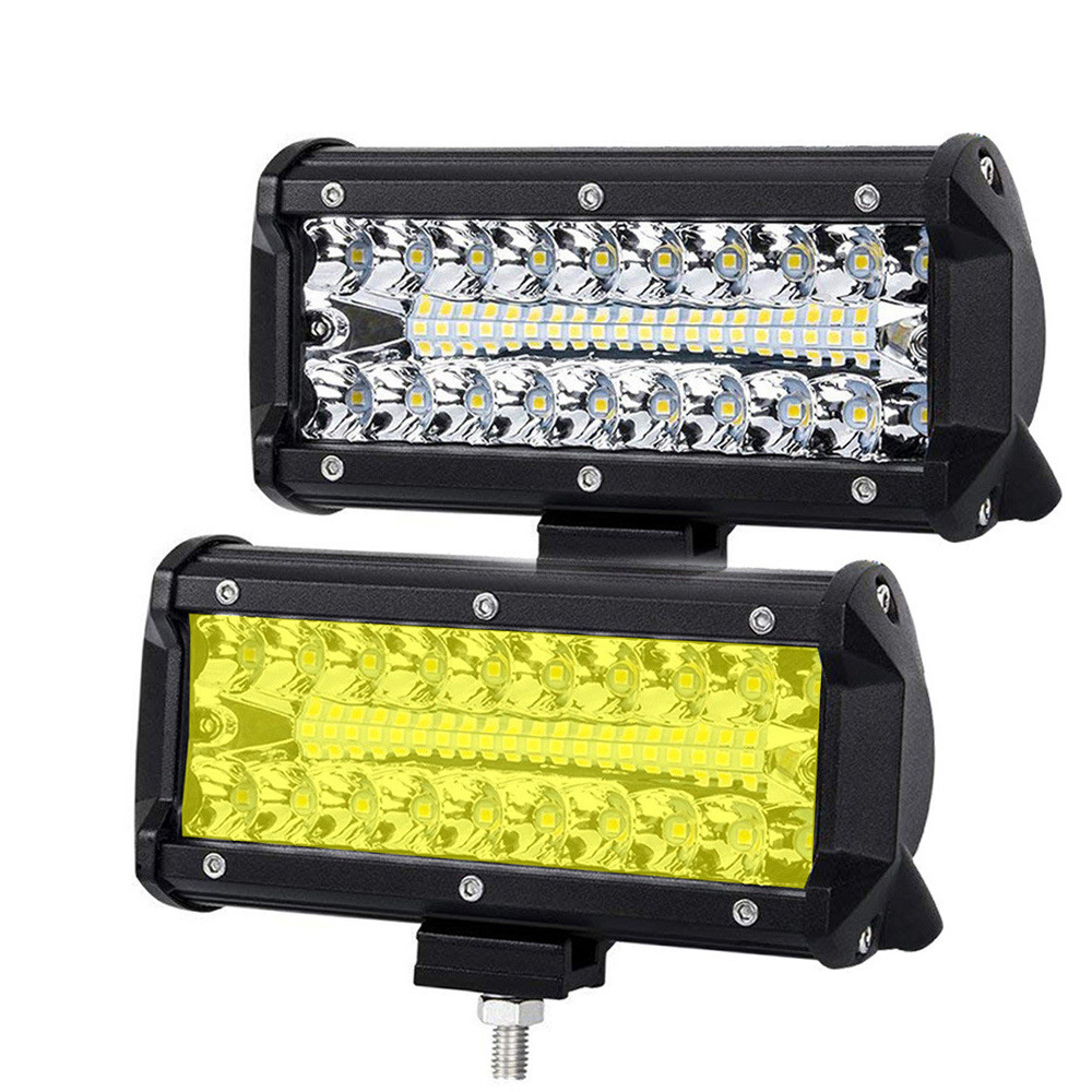 120W 7 Inch Aluminum Single Color Spot Flood Beam Light Auxiliary Strip Yellow White Driving Fog Car Work Led Bar Light