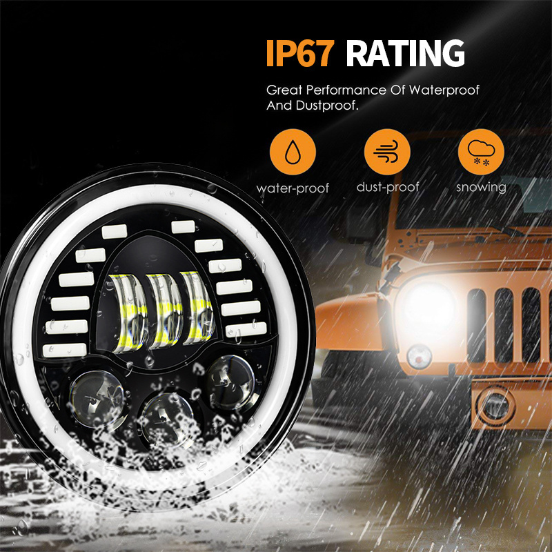 Brightest H4 Automotive Led Bulbs 8000LM 7 inch Round Led Headlight for jeep wrangler Accessories