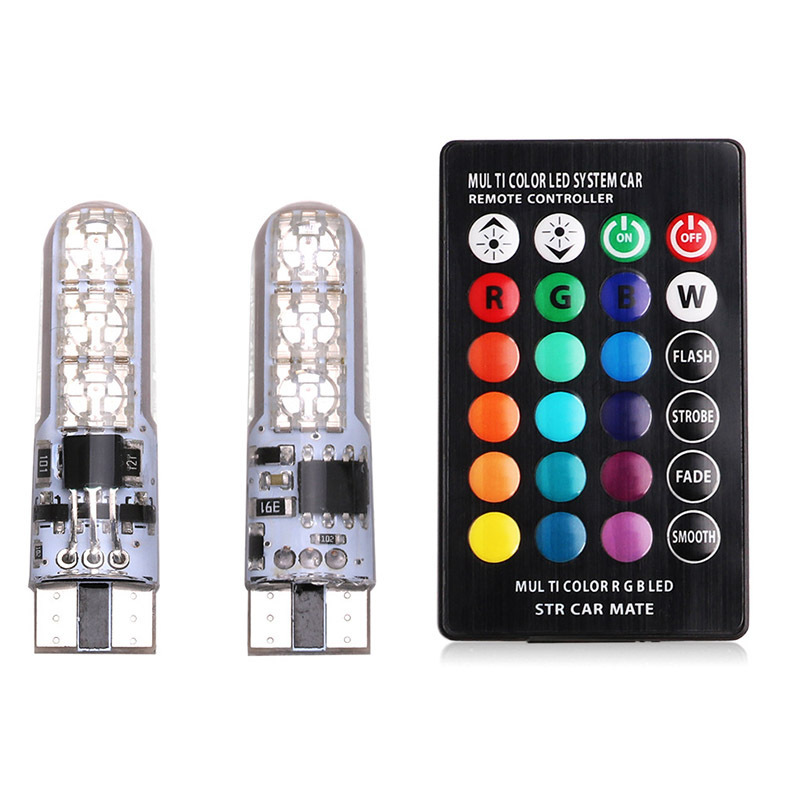 2PCS RGB T10 W5W Led 194 168 W5W 5050 SMD Car Dome Reading Light Automobiles Wedge Lamp RGB LED Bulb With Remote Controller