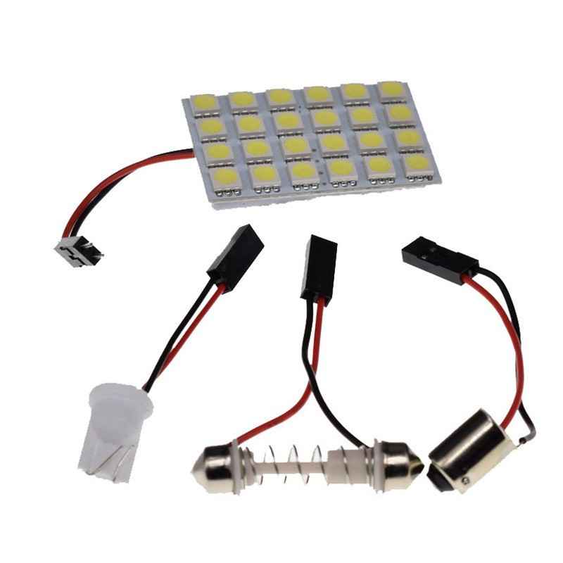 Roof Lamp 5050 Chip 24 SMD Car Led Panel Interior Light DC 12V White Auto Reading Lamp With T10 Festoon Adapters Dome Bulb