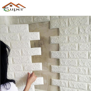 Environmental Protection Art 3D Adhesive PVC Stickers Faux Leather Foam Textured Design Wall Panel