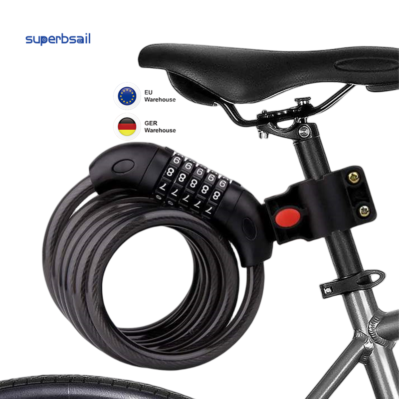 Superbsail Bike Lock 5 Digit Code Combination Bicycle Security Lock 1000 mm x 12 mm Steel Cable Bike Cycling Bicycle Lock