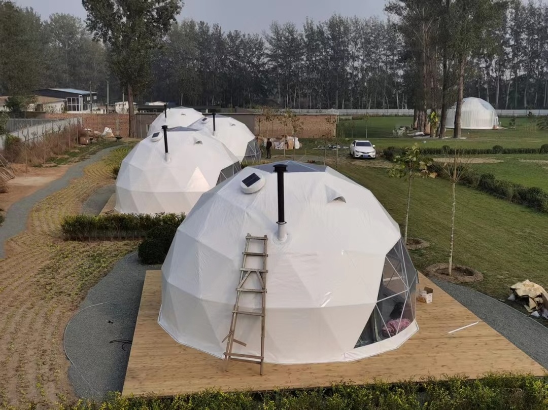 Custom outdoor geodesic dome tent camping tents camps hotel prefab pvc dome house glamping tents with bathroom