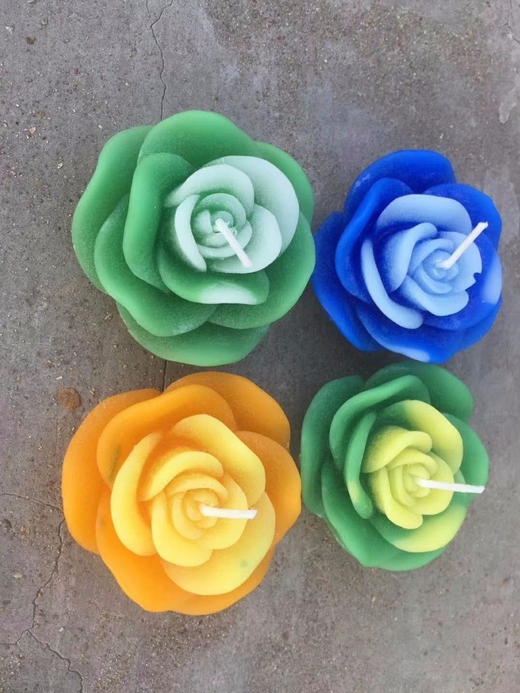 Rose Flower Shape Color Scented Tealight Candle Customized Logo Opp Bag Paraffin Wax Round Tea Light Relighting Candle Weddings