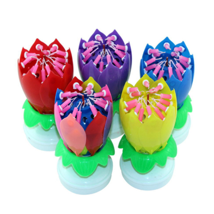 smokeless rotating rainbow lotus fireworks flower musical birthday candle