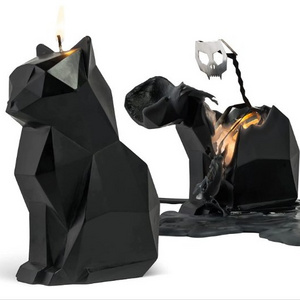 Unique cute spooky funny black animal cat shaped candle skeleton halloween gothic goth horror candle Emo bedroom decor