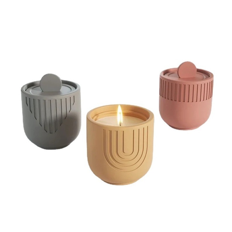 2023 Creative decoration ceramic clay concrete candle jars with lid for candles making