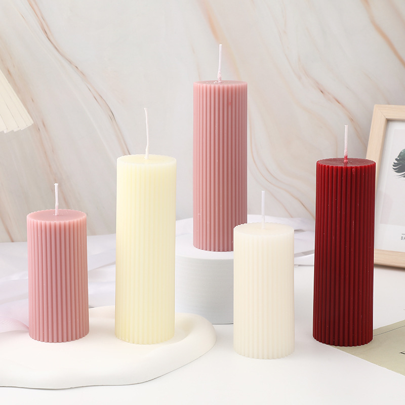 Home decoration aesthetic soy wax tall luxury ribbed fluted pillar candle