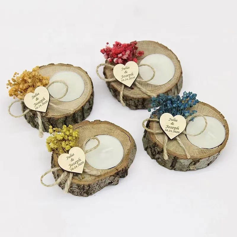 2024 Personalize bulk rustic wooden tealight candle wedding favors gifts for guests souvenirs unique set