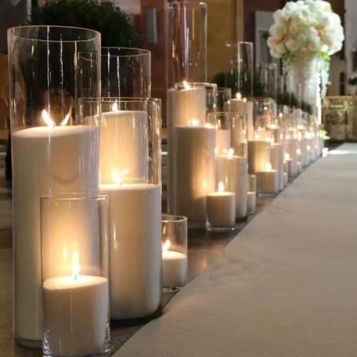 2024 new product 80cm tall round glass cylinder crystal floor candle holder flower vase for wedding event centerpiece decoration