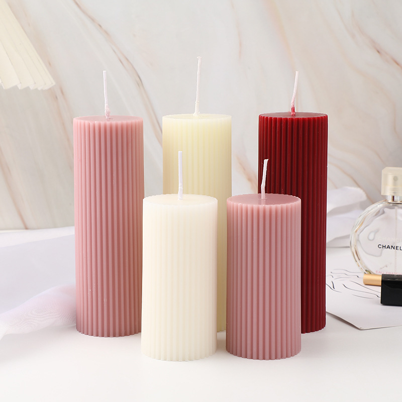 Home decoration aesthetic soy wax tall luxury ribbed fluted pillar candle