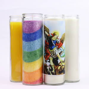 7 days prayer colored tall cup candle with glass jar