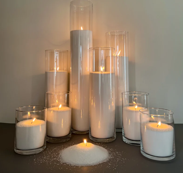 2024 new products arrival large wide candle vase sand wax pillar candles in glass jar wedding glass vases for candles