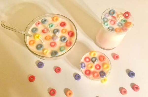 Hot sell handmade scented glass bowl soy wax fruit loops candle cereal candle