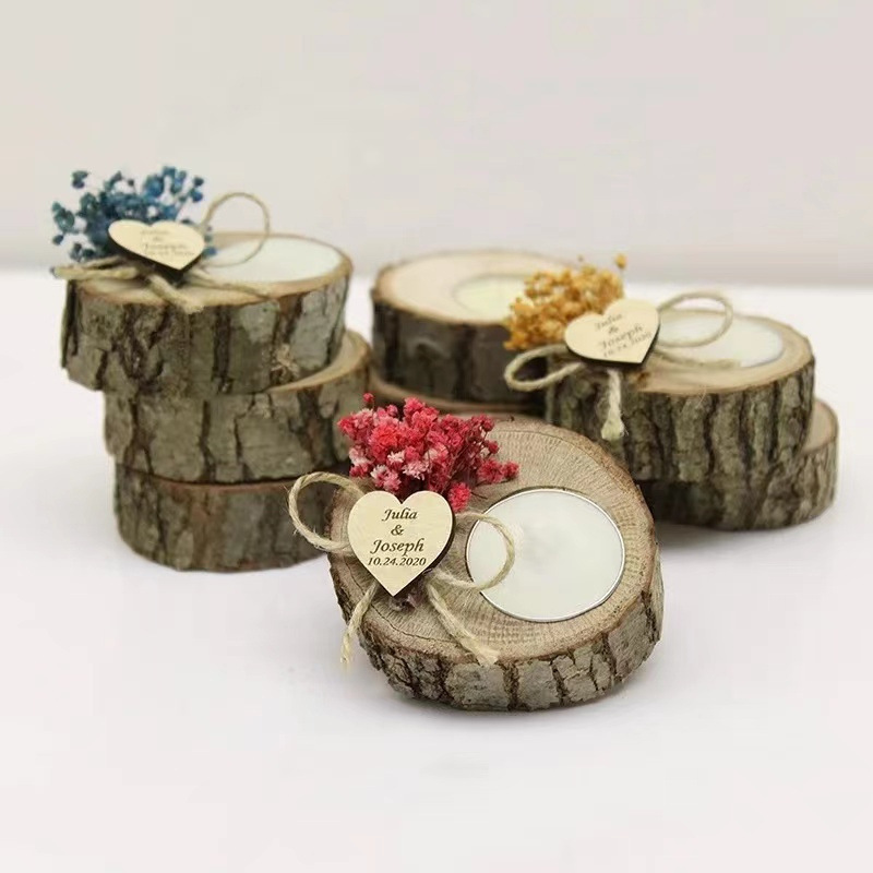 2024 Personalize bulk rustic wooden tealight candle wedding favors gifts for guests souvenirs unique set