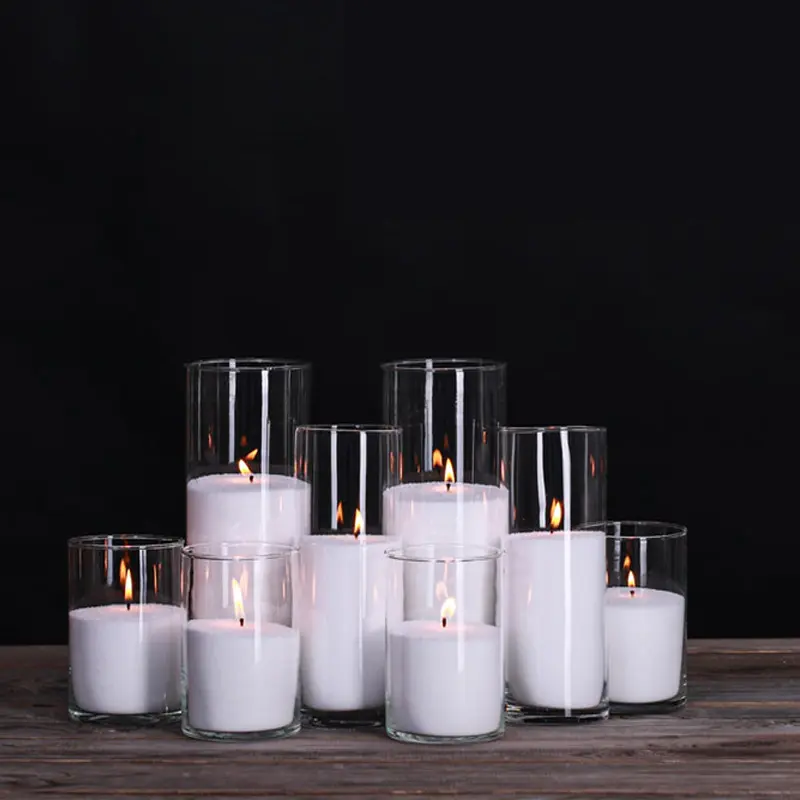 Trending Products 2024 Large round clear Glass Floor candle stand holders cylinder vases for pearled sand wax