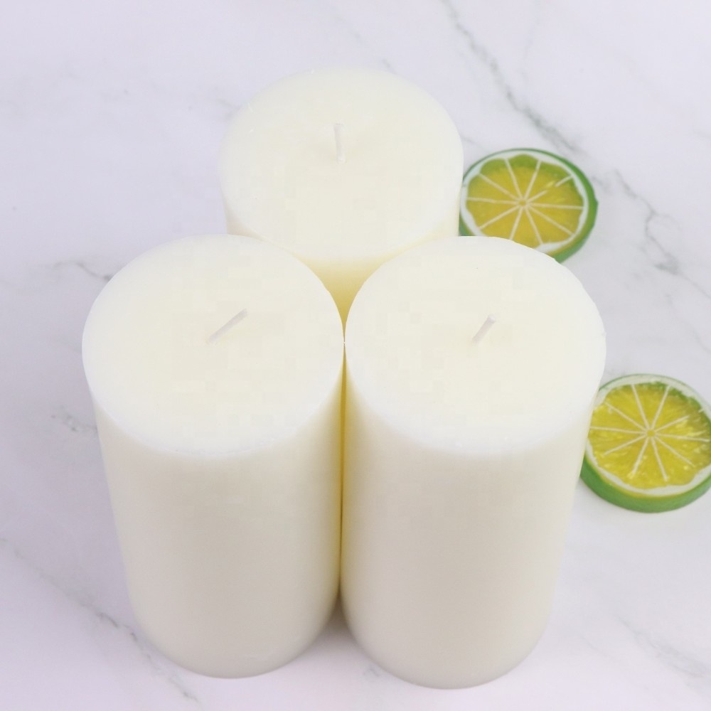 Pure Paraffin Wax Custom Brand Label Scented Thick White Color Bulk Pillar Candles