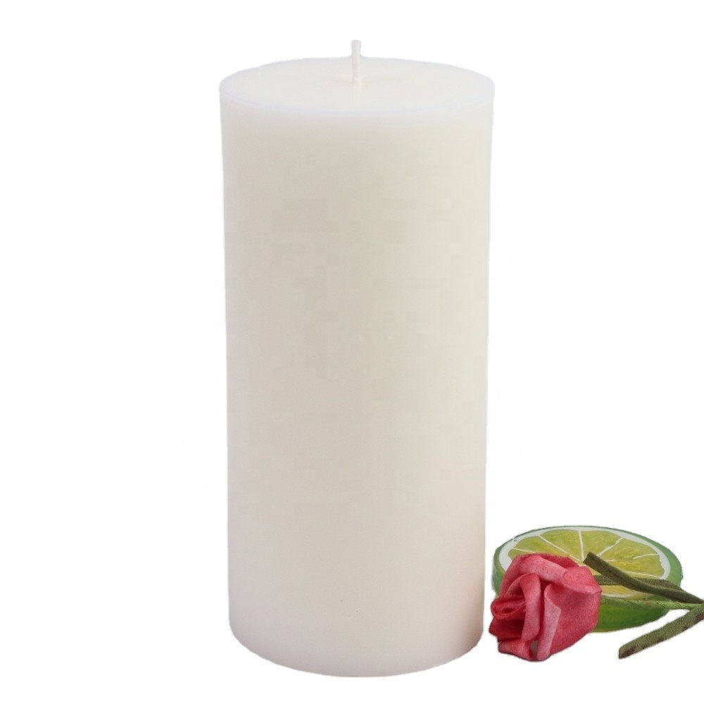 Pure Paraffin Wax Custom Brand Label Scented Thick White Color Bulk Pillar Candles