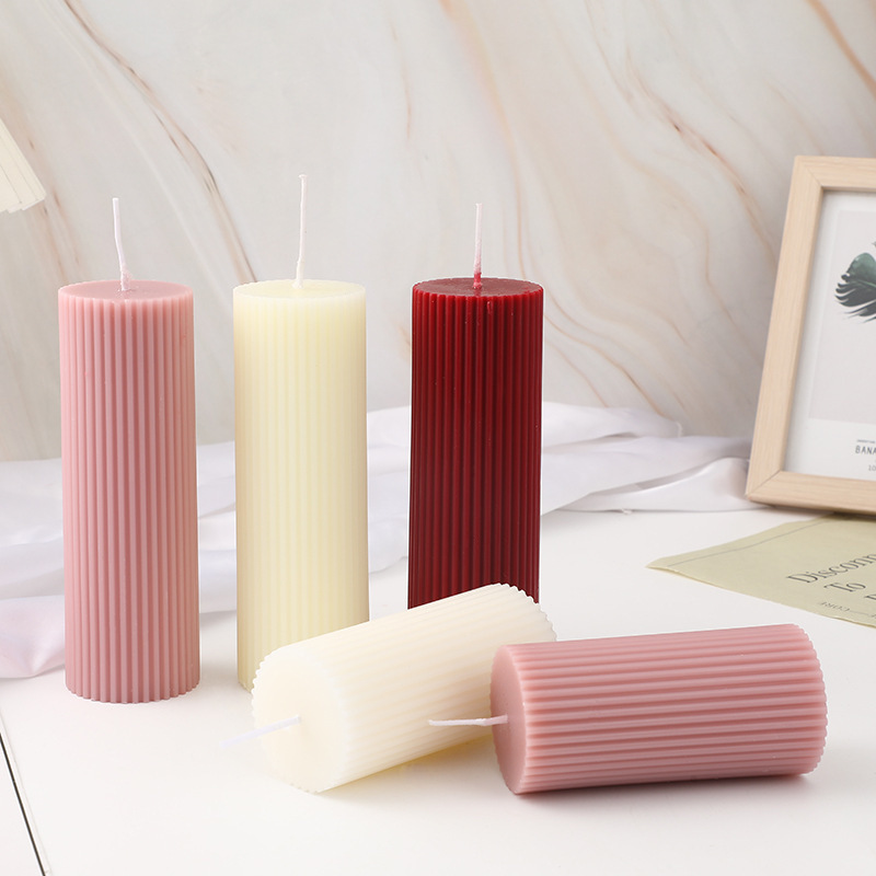 Home decoration aesthetic soy wax tall luxury ribbed fluted pillar candle