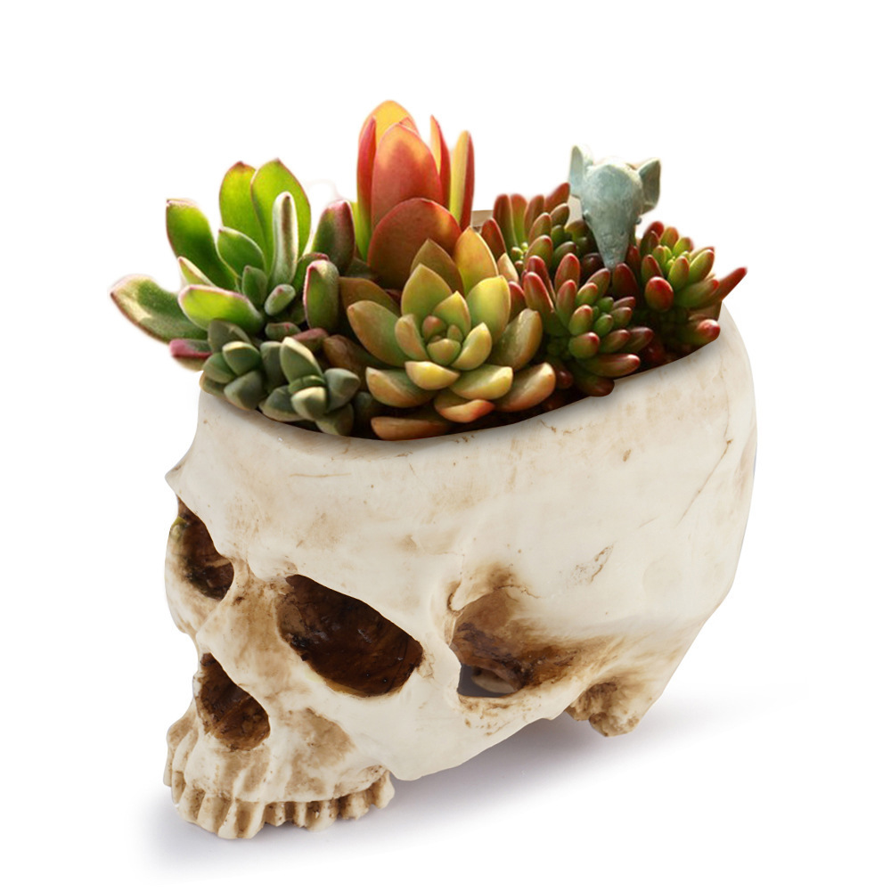 2023 High quality resin halloween gothic spooky decoration skeleton skull candle holder plant pot