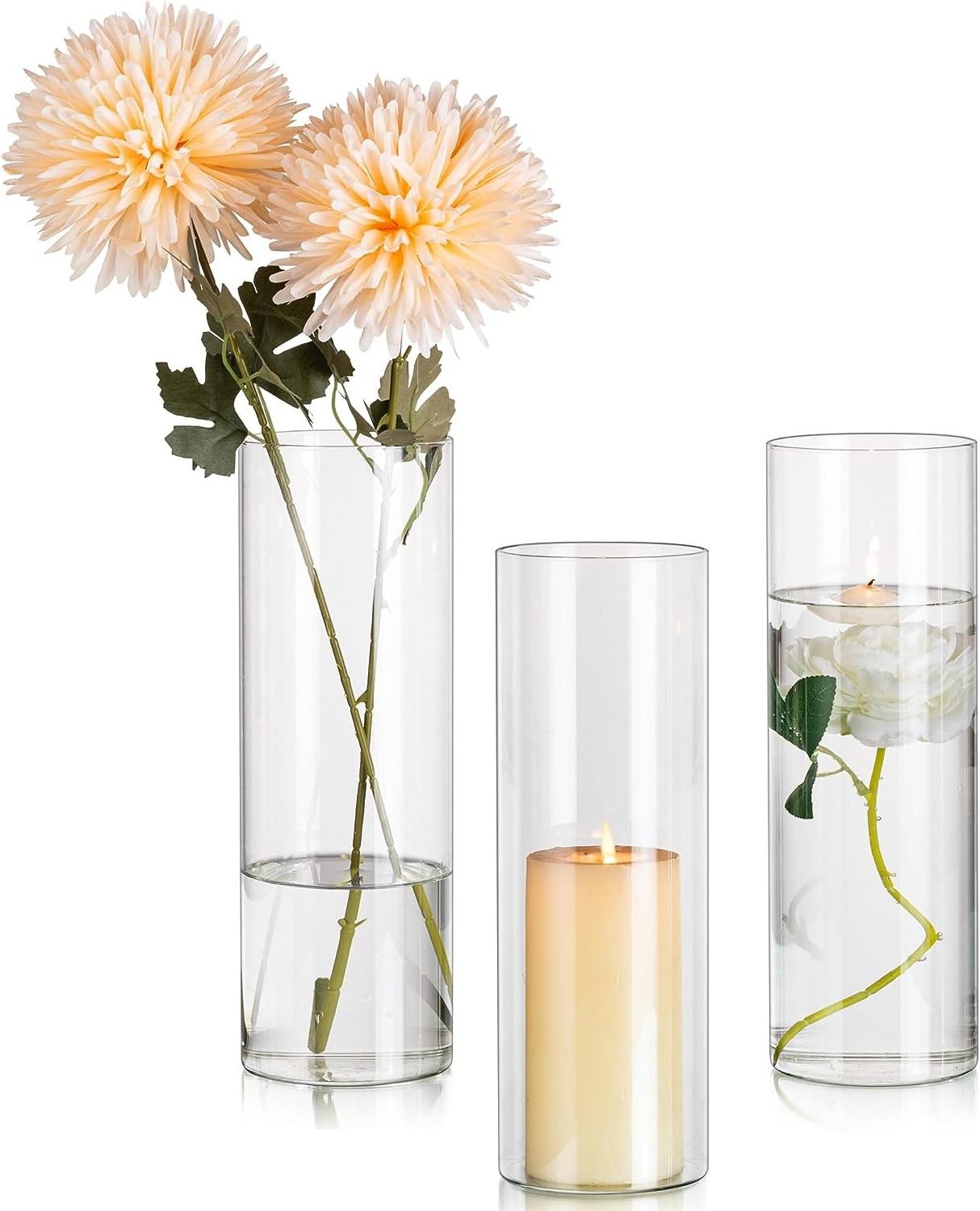 Cylinder Vases Glass Flowers Vase Clear Table Centerpieces Decorative Floating Candles Holders for Wedding event Party