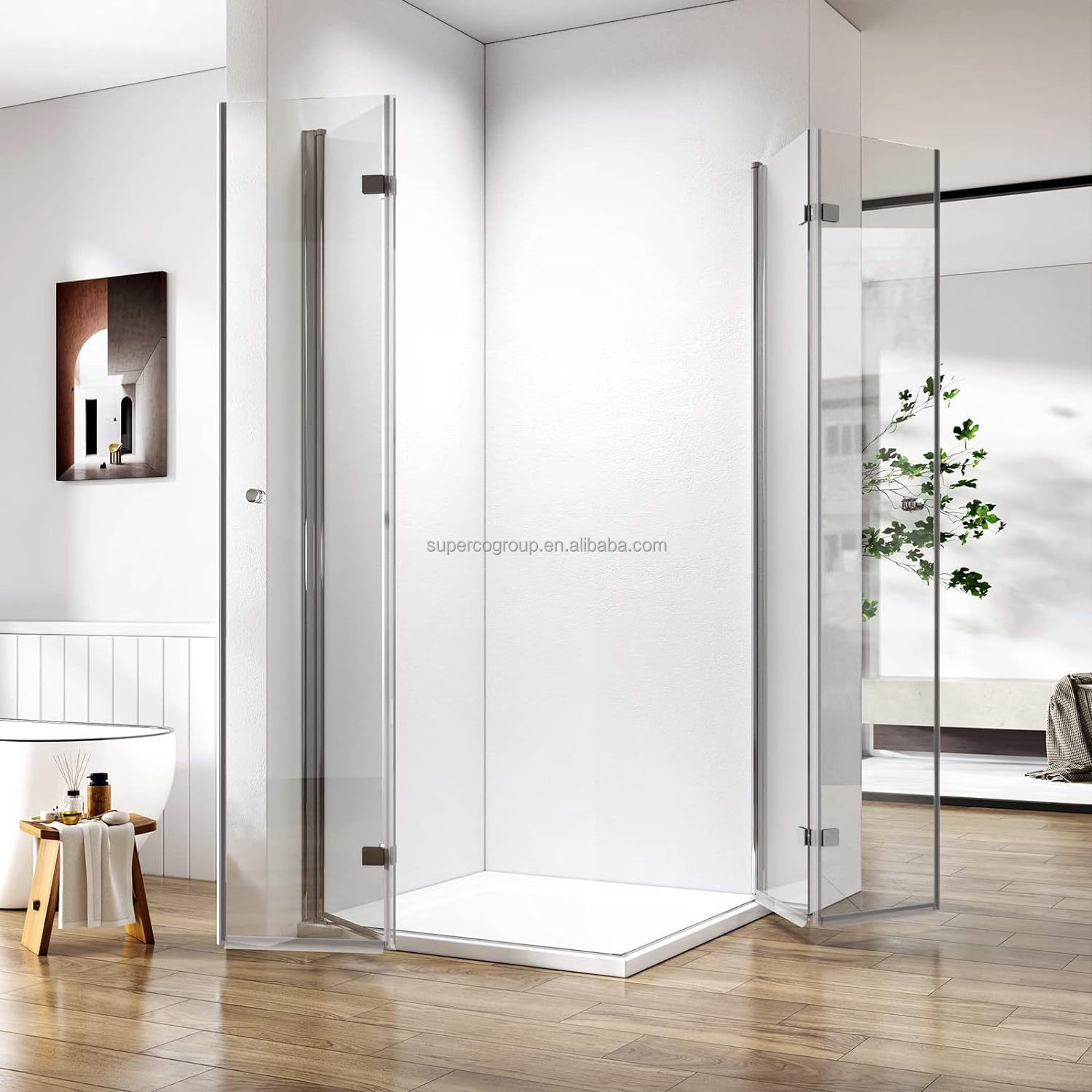 Custom transparent tempered glass doors frameless double folding shower doors base bath shower enclosures door accessories