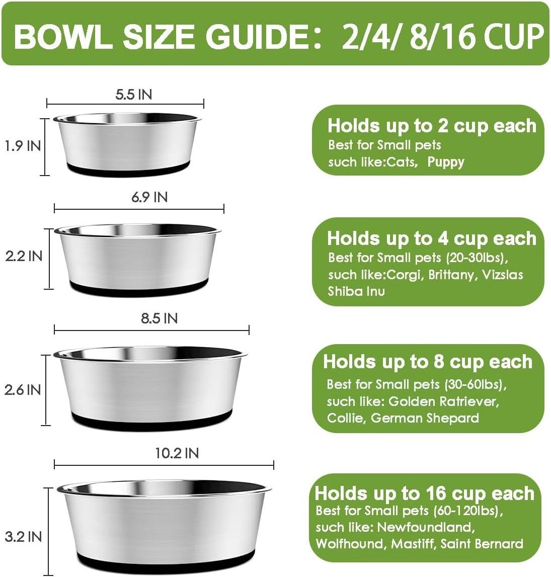 Stainless Steel Metal Dog Bowls, Nonslip silicone Bottom, Dishwasher Safe, Easy to Clean