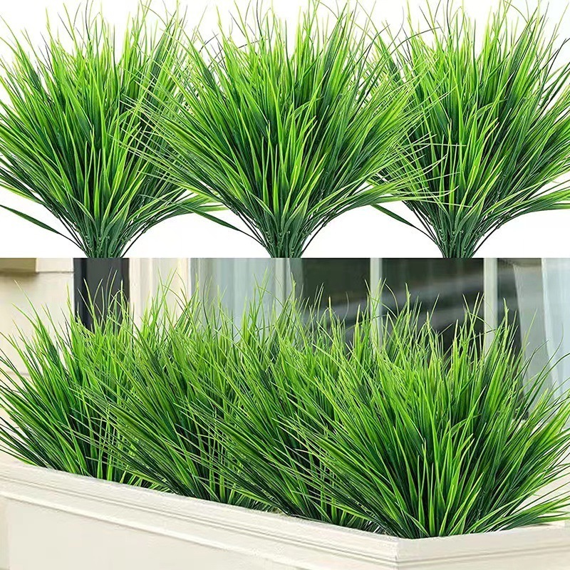 Amazon Artificial Grass 7-Fork Plastic Spring Green Wall-Mounted Decorative Grass for Gardening and Flower Ornament