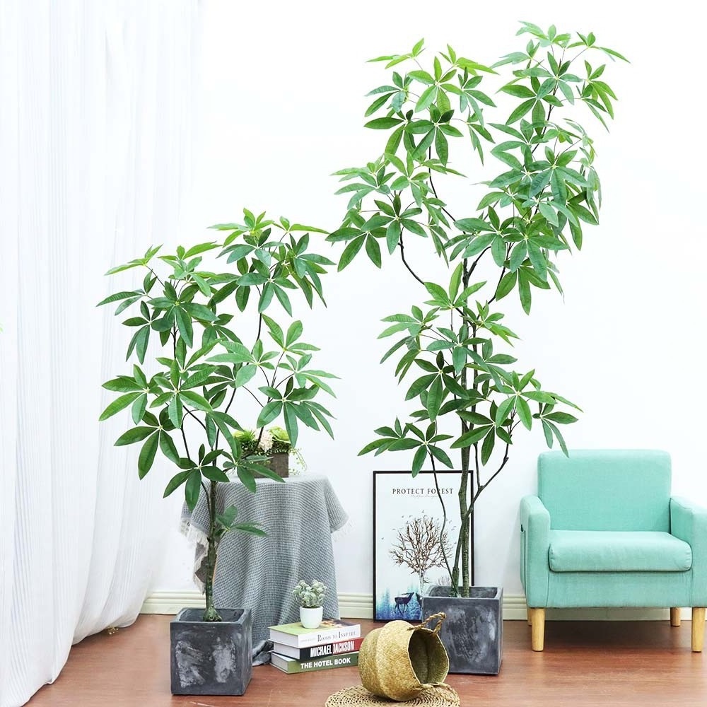 Wholesale Large-Scale Simulation of Green Plant Money Tree Plastic Potting Indoor Decoration Landscape