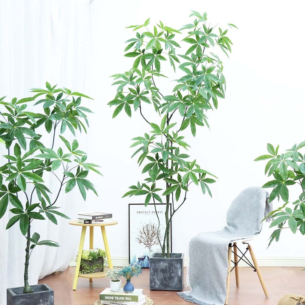 Wholesale Large-Scale Simulation of Green Plant Money Tree Plastic Potting Indoor Decoration Landscape