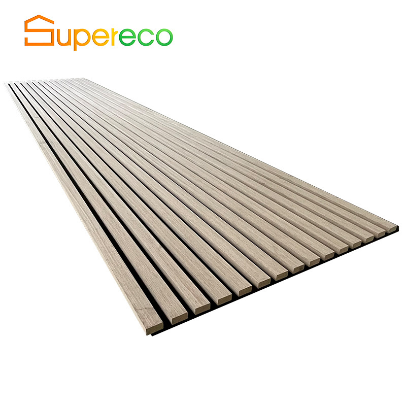 Supreco Soundproof Luxury American Oak White Acoustic Slat Wall Ceiling Panels For Interior Decoration