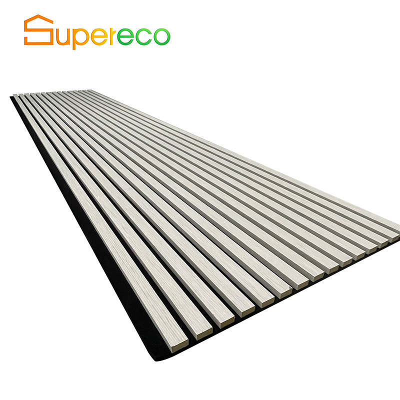 Supreco Soundproof Luxury American Oak White Acoustic Slat Wall Ceiling Panels For Interior Decoration