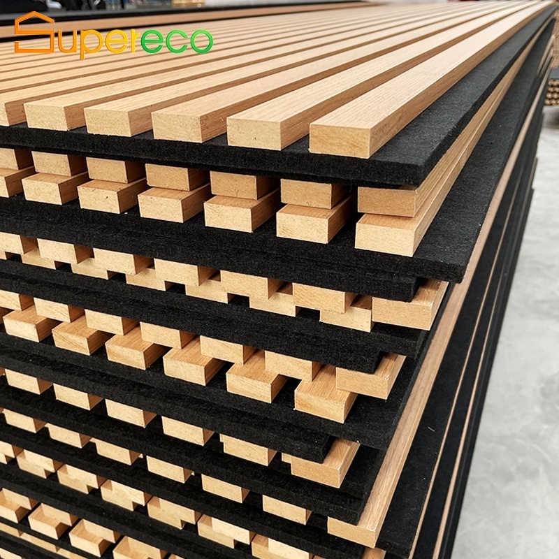 Wall And Ceiling Soundproof Slats Laminated Pet Wooden Veneer Acoustic Panel For Auditorium Hall