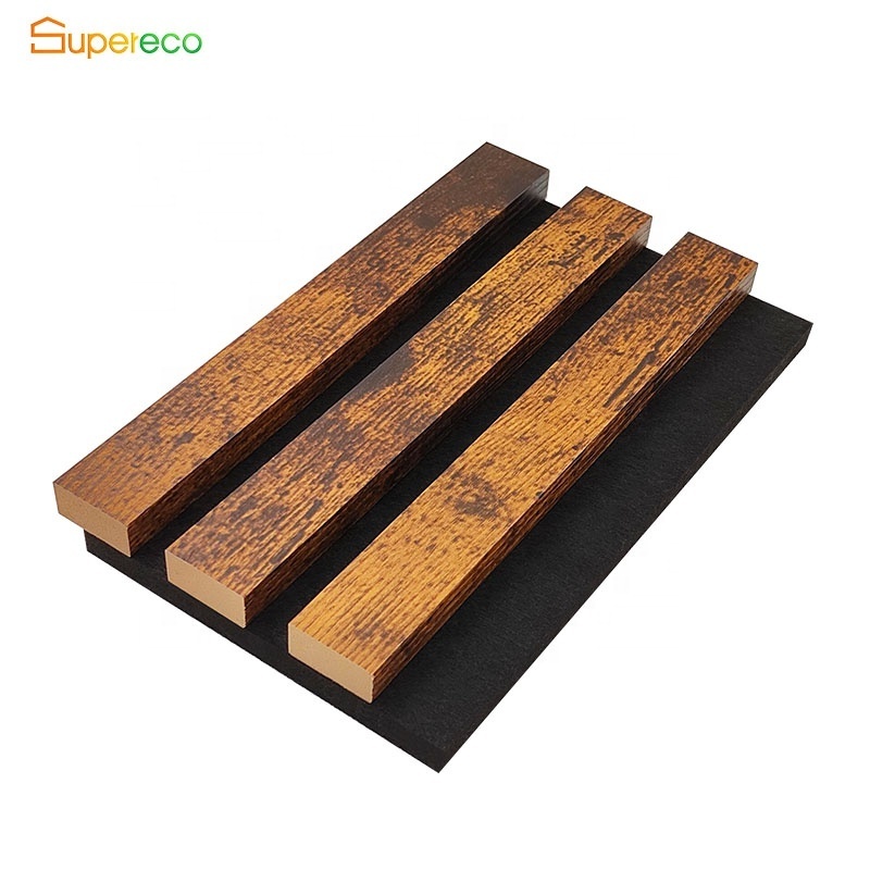 Supereco 4x8 wooden acoustic 3d art decor wood paneling interior wood design ps slat wall panel and ceiling panel