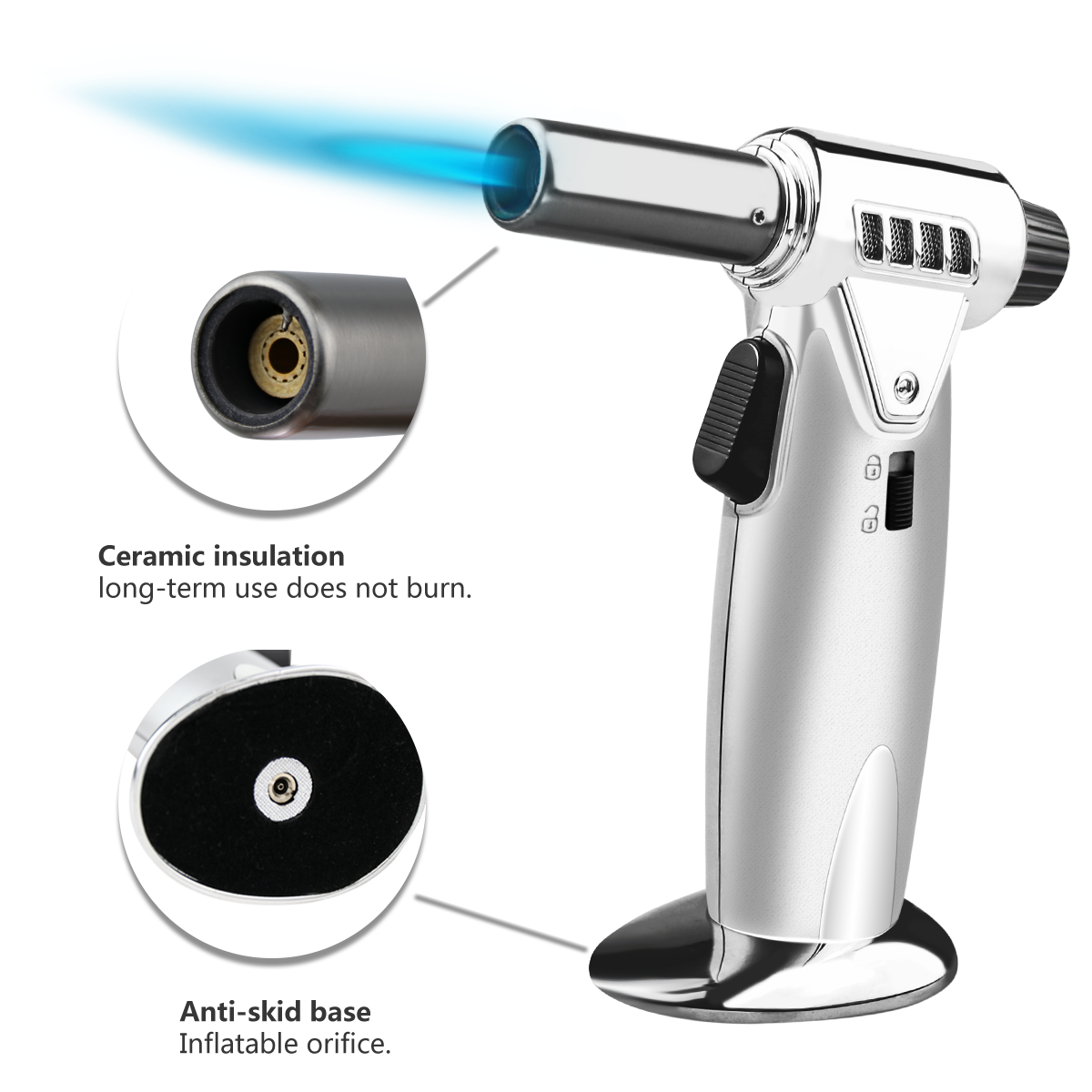 Butane Torch with Fuel Gauge,One-hand Operation Kitchen Torch Lighter with Adjustable Flame for BBQ Baking Crafts and Soldering